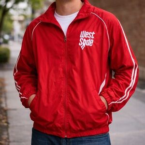 Vintage West‎ Side Red Varsity Track Jacket Men's Size L Casual Zip-Up